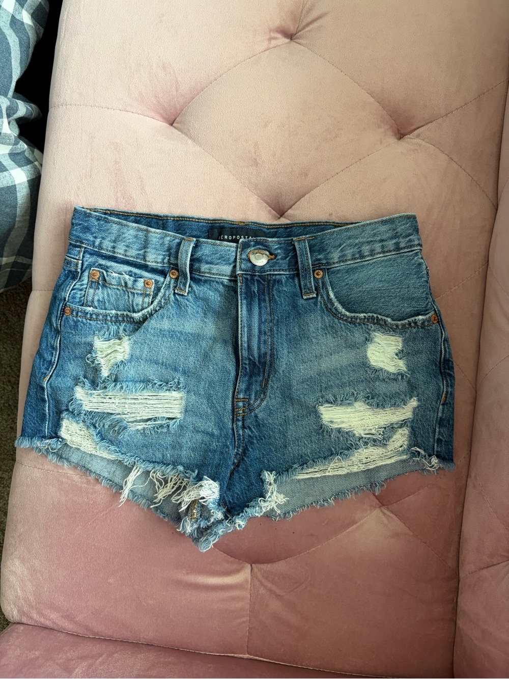Aeropostale Light Blue Distressed Denim Cutoff Shorts